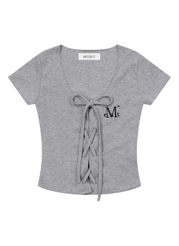 MUCENT -LUKE EYELET LACE-UP CORSET HALF T 綁帶上衣 [灰色] T-E1013
