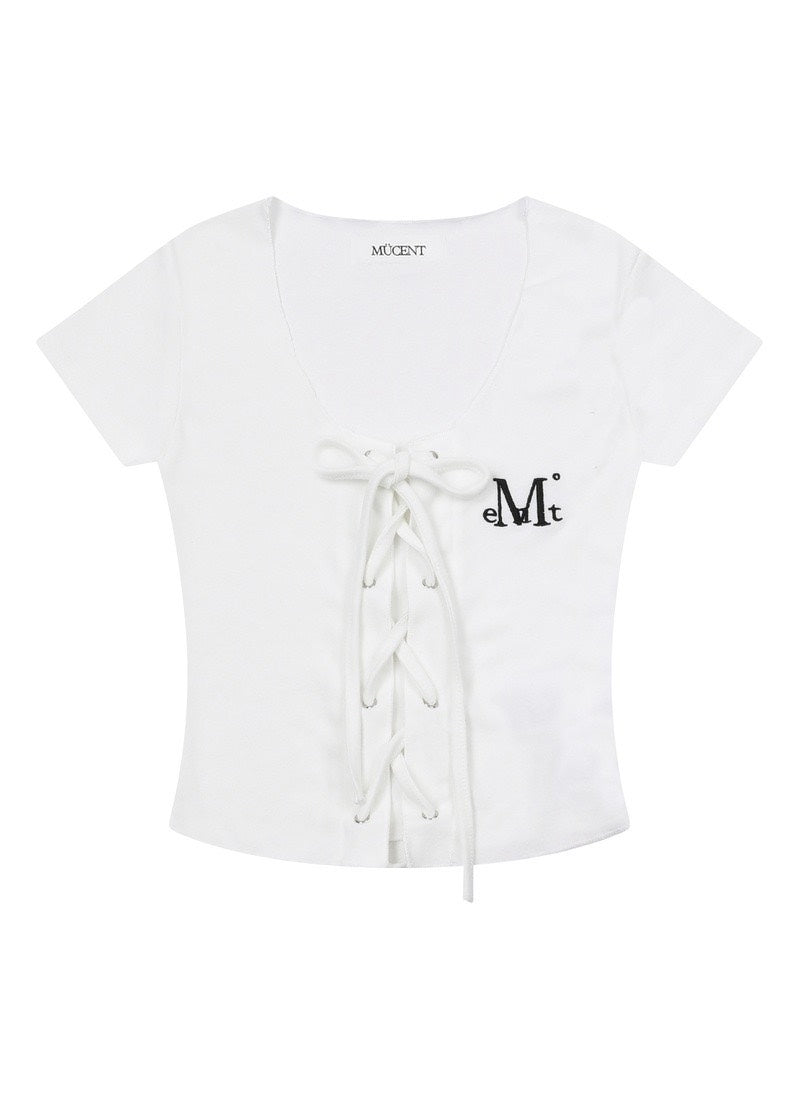 MUCENT -LUKE EYELET LACE-UP CORSET HALF T 綁帶上衣 [白色] T-E1013