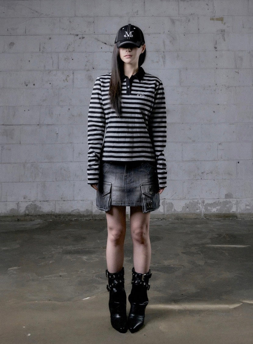 MUCENT - DELVE BACK LEATHER CARGO DENIM SKIRT 牛仔短裙 P-E162