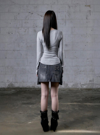 MUCENT - DELVE BACK LEATHER CARGO DENIM SKIRT 牛仔短裙 P-E162