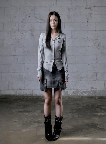 MUCENT - DELVE BACK LEATHER CARGO DENIM SKIRT 牛仔短裙 P-E162