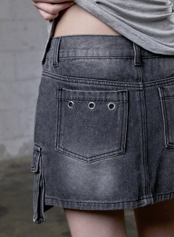 MUCENT - DELVE BACK LEATHER CARGO DENIM SKIRT 牛仔短裙 P-E162