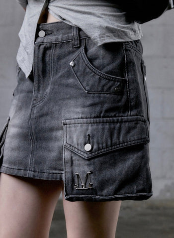 MUCENT - DELVE BACK LEATHER CARGO DENIM SKIRT 牛仔短裙 P-E162