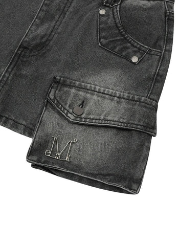 MUCENT - DELVE BACK LEATHER CARGO DENIM SKIRT 牛仔短裙 P-E162