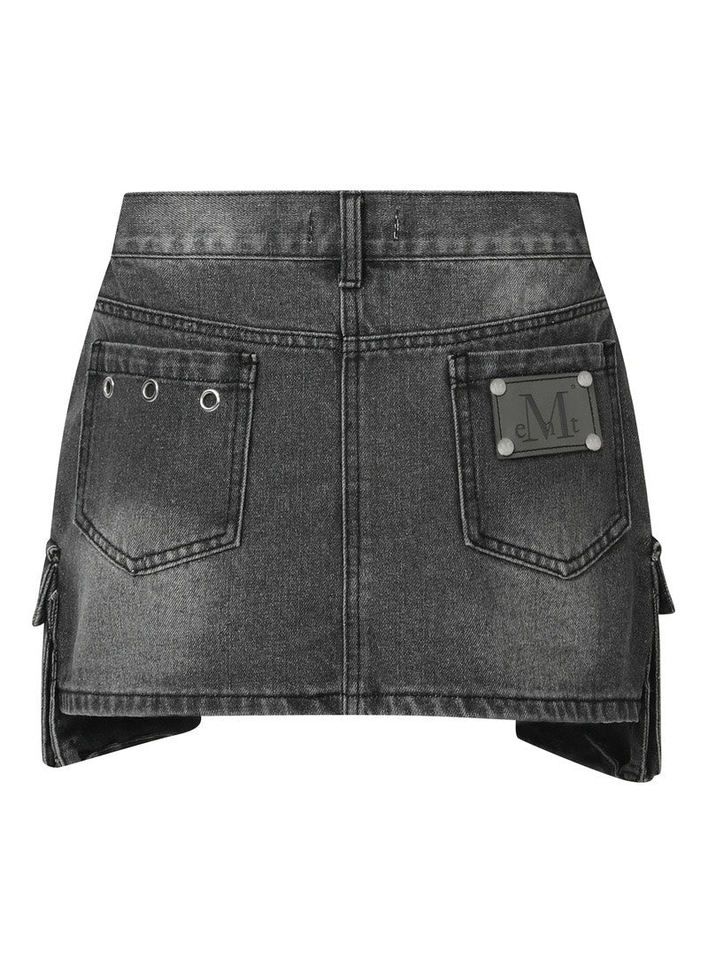 MUCENT - DELVE BACK LEATHER CARGO DENIM SKIRT 牛仔短裙 P-E162