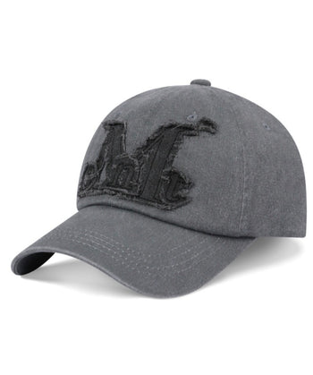 MUCENT - VINTAGE WASHING APPLIQUE BALL CAP [灰色 黑LOGO] AC-E188