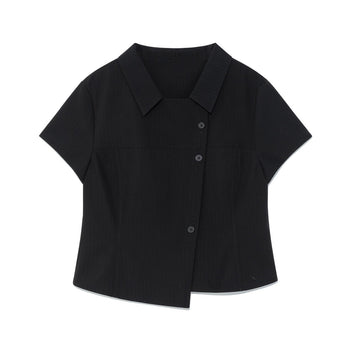 TCM - 3-button stripe half shirt (黑色) T-C1025