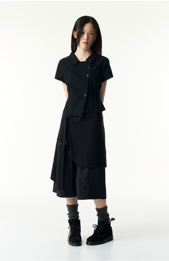 TCM - 3-button stripe half shirt (黑色) T-C1025