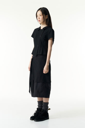 TCM - 3-button stripe half shirt (黑色) T-C1025