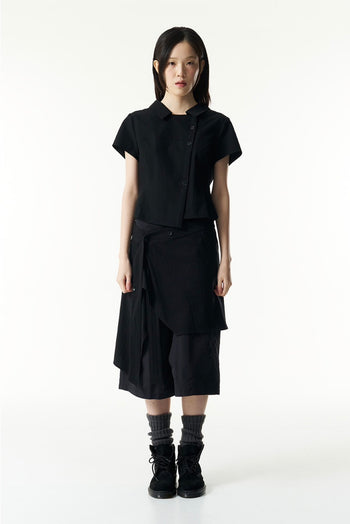 TCM - 3-button stripe half shirt (黑色) T-C1025