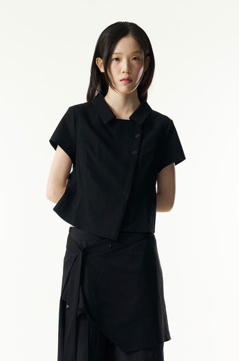 TCM - 3-button stripe half shirt (黑色) T-C1025