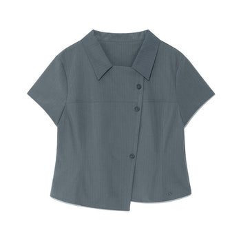 TCM - 3-button stripe half shirt (灰藍色) T-C1025