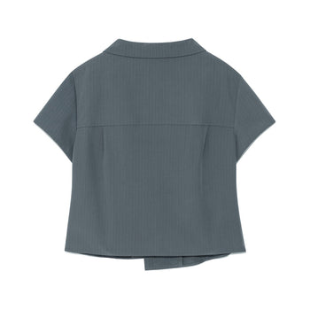 TCM - 3-button stripe half shirt (灰藍色) T-C1025