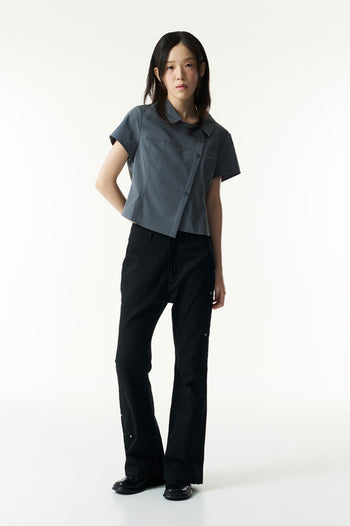TCM - 3-button stripe half shirt (灰藍色) T-C1025