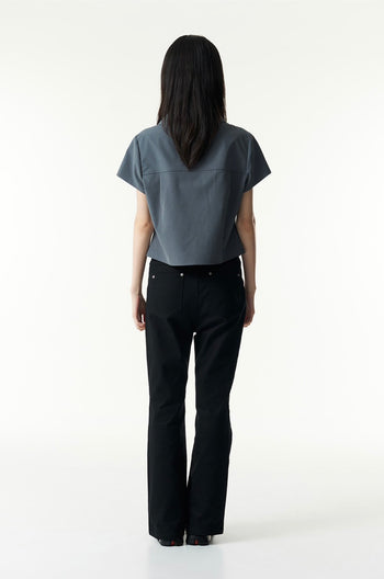 TCM - 3-button stripe half shirt (灰藍色) T-C1025