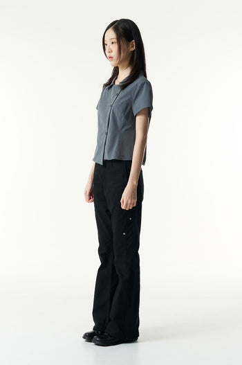 TCM - 3-button stripe half shirt (灰藍色) T-C1025