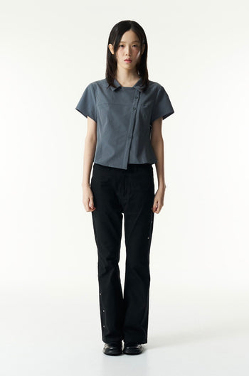 TCM - 3-button stripe half shirt (灰藍色) T-C1025