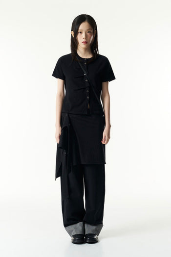 TCM - draped half knit cardigan (黑色) T-C1027