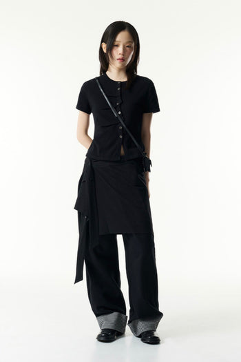 TCM - draped half knit cardigan (黑色) T-C1027