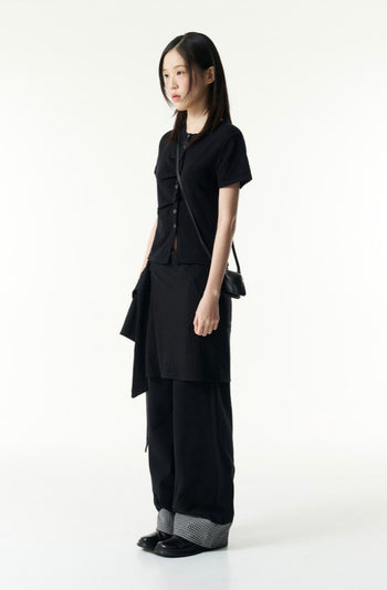 TCM - draped half knit cardigan (黑色) T-C1027