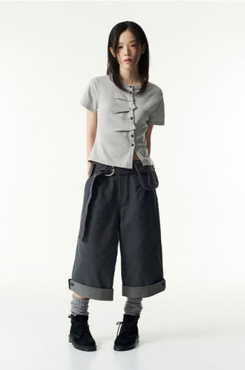 TCM - draped half knit cardigan (灰色) T-C1027
