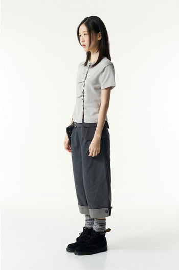 TCM - draped half knit cardigan (灰色) T-C1027