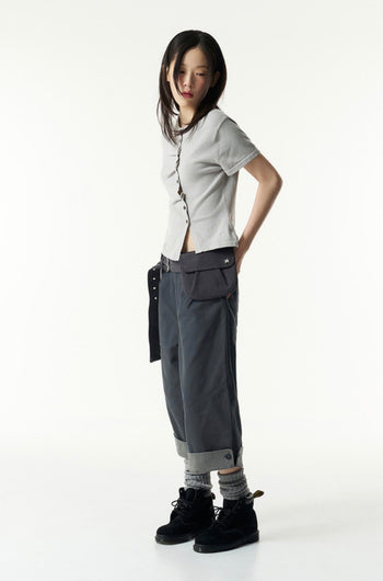 TCM - draped half knit cardigan (灰色) T-C1027