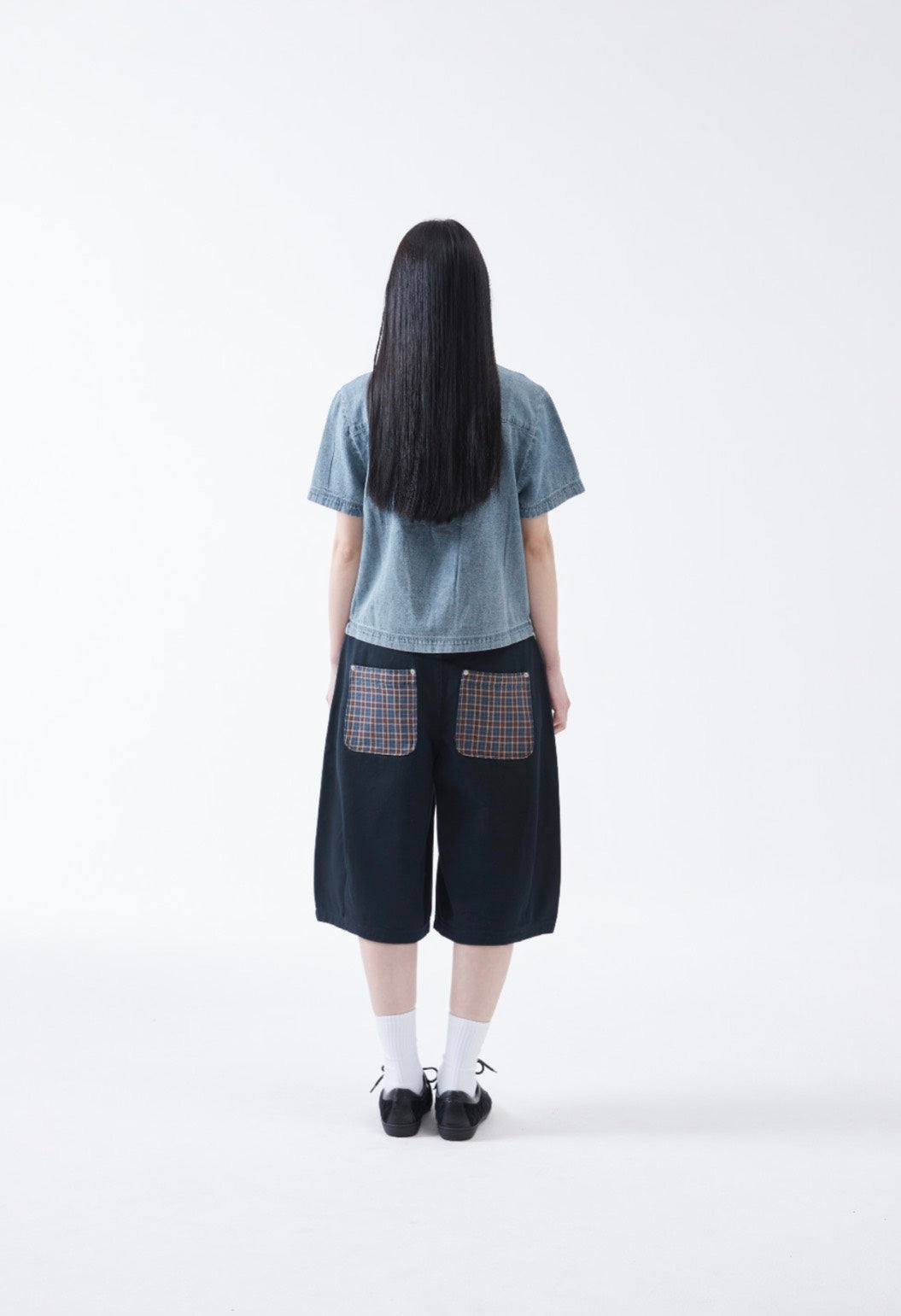TCM - check pocket half pants (navy) P-C171