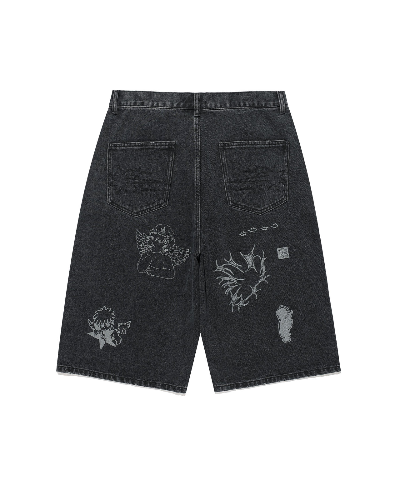 NICEGHOSTCLUB -BIG WIDE BERMUDA DOODLE DENIM PANTS 塗鴉牛仔短褲 [黑色] P-N156