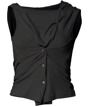 FLARE UP - Asymmetric Snap Hoodie 不對稱按扣連帽衫 T-F1096 (黑色)