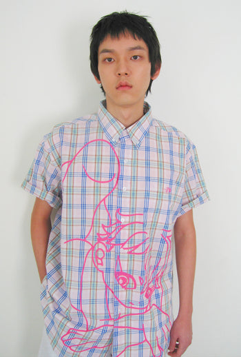 NICEGHOSTCLUB angel check big big half shirt 天使格紋大半身襯衫(粉色) T-N214