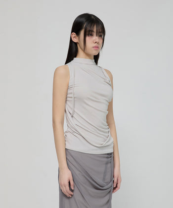 FLARE UP - Draped Sleeveless Top 垂褶無袖上衣 T-F1097 (白色)