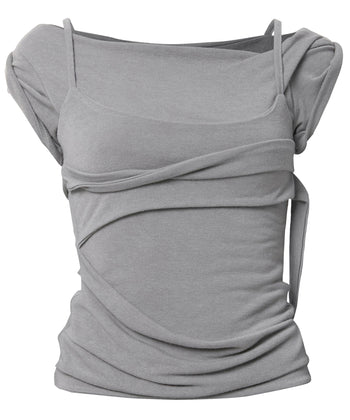 FLARE UP - Layered Bustier T-Shirt 疊層胸衣T卹 T-F1090 (灰色)