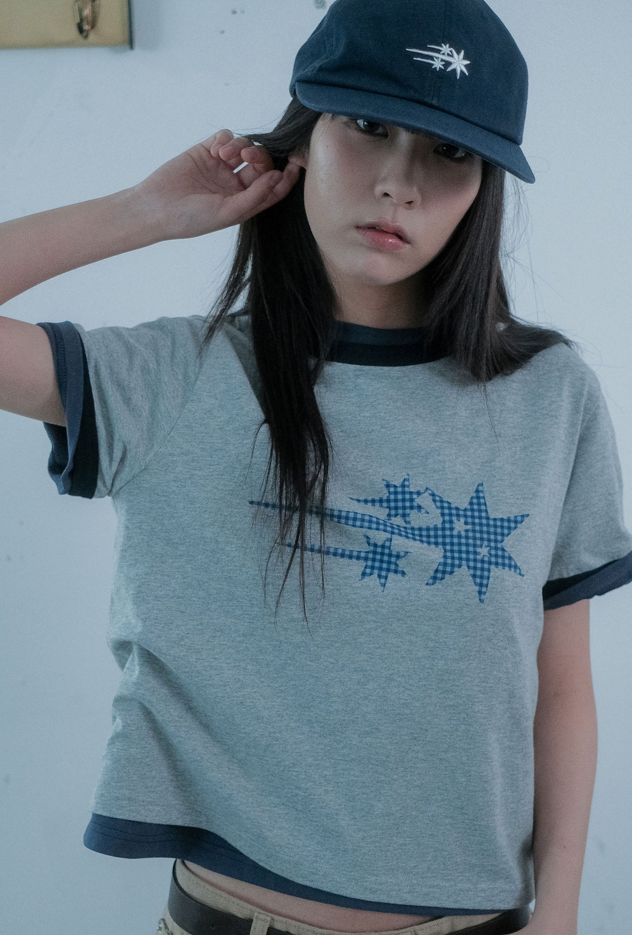 NICEGHOSTCLUB - RUSH 3STAR BASIC RINGER TEE 基本款圓領T恤 [淺灰色] T-N217