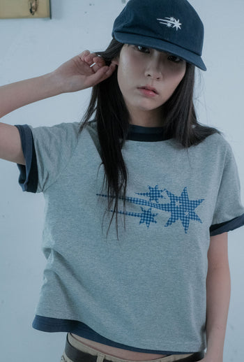 NICEGHOSTCLUB - RUSH 3STAR BASIC RINGER TEE 基本款圓領T恤 [淺灰色] T-N217