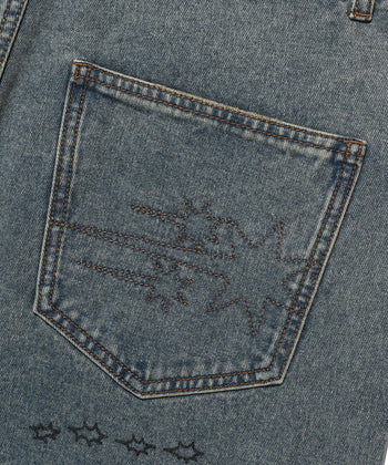 NICEGHOSTCLUB -BIG WIDE BERMUDA DOODLE DENIM PANTS 塗鴉短褲 [藍色] P-N156