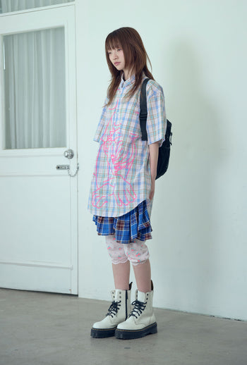 NICEGHOSTCLUB angel check big big half shirt 天使格紋大半身襯衫(粉色) T-N214
