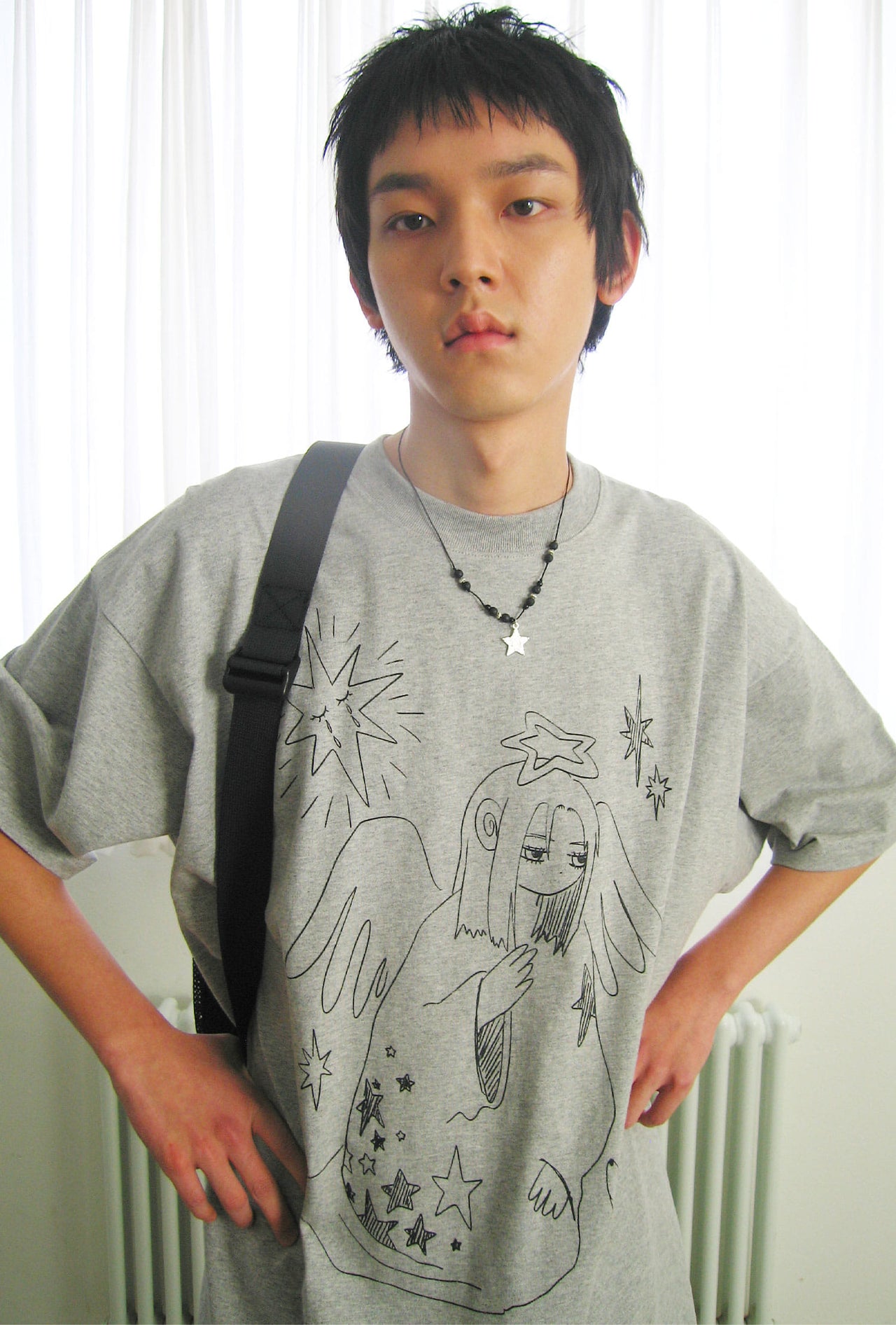 NICEGHOSTCLUB -  praying angel big big tee [灰色] T-N1034