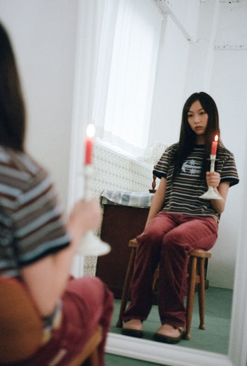 NICEGHOSTCLUB - STRIPE 3STAR BASIC RINGER TEE 條紋滾邊T恤 [棕色] T-N224