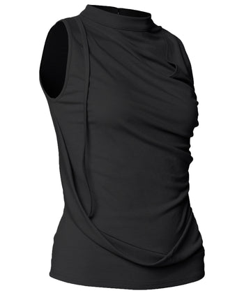 FLARE UP - Draped Sleeveless Top 垂褶無袖上衣 T-F1097 (黑色)