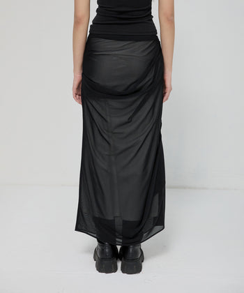 FLARE UP - Draped Mesh Layered Long Skirt 垂褶網紗層疊長裙 P-F210 (黑色)