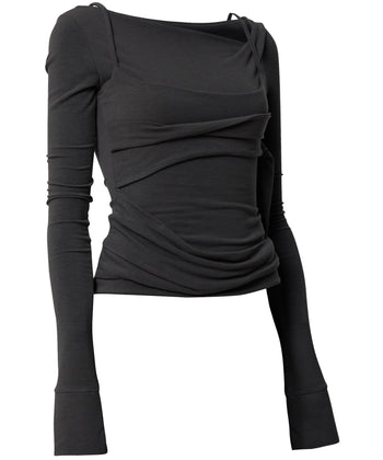 FLARE UP - Layered Bustier Long Sleeve 多層胸衣長袖 T-F1099 (黑色)