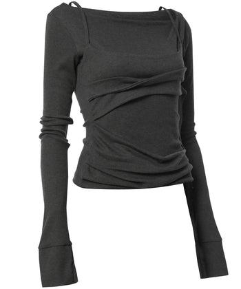 FLARE UP - Layered Bustier Long Sleeve 多層胸衣長袖 T-F1099 (炭灰色)