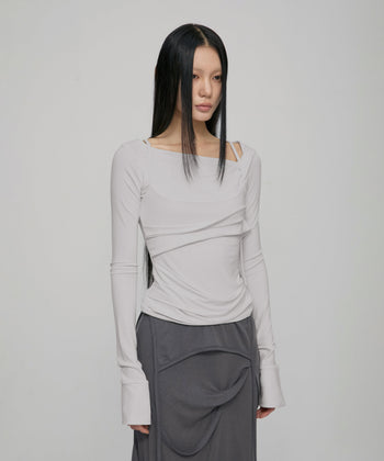 FLARE UP - Layered Bustier Long Sleeve 多層胸衣長袖 T-F1099 (白色)