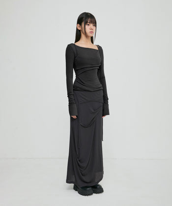 FLARE UP - Layered Bustier Long Sleeve 多層胸衣長袖 T-F1099 (黑色)