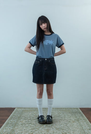 NICEGHOSTCLUB - STRIPE RUSH 3STAR RINGER CROP TEE 條紋短版T恤 [海軍藍] T-N226