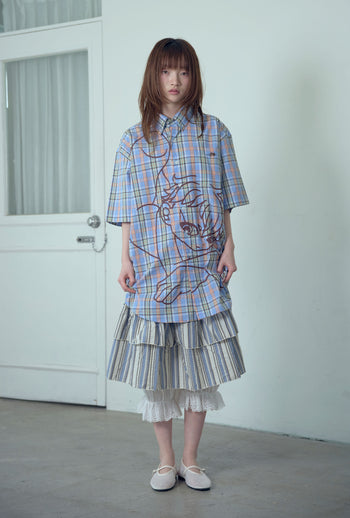 NICEGHOSTCLUB angel check big big half shirt 天使格紋大半身襯衫 (藍色) T-N214