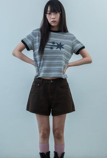 NICEGHOSTCLUB - STRIPE 3STAR BASIC RINGER TEE 條紋滾邊T恤 [灰色] T-N224