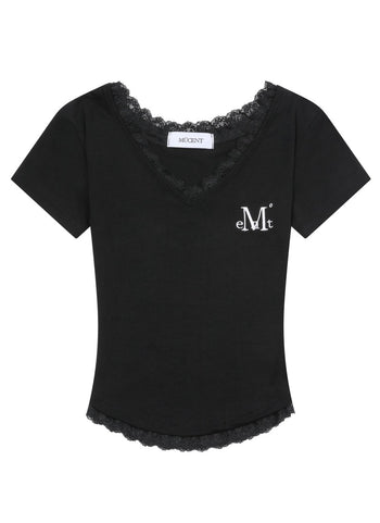 MUCENT - ESUNNIOR LACE V-NECK HALF T 蕾絲V領上衣[黑色] T-E1012