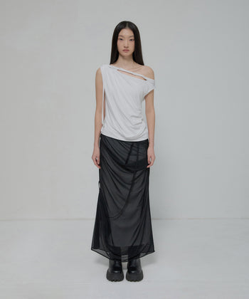 FLARE UP - Draped Mesh Layered Long Skirt 垂褶網紗層疊長裙 P-F210 (黑色)